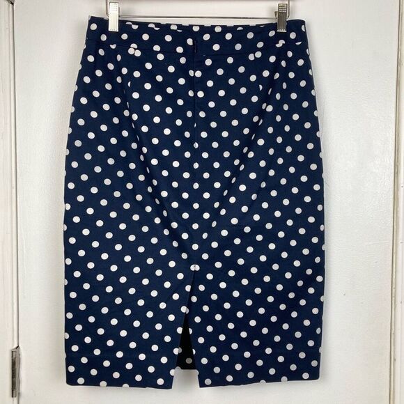 J. Crew No 2 Pencil Skirt Navy White Polka Dot Stretch Cotton sz 8 Preppy Office - Picture 4 of 11